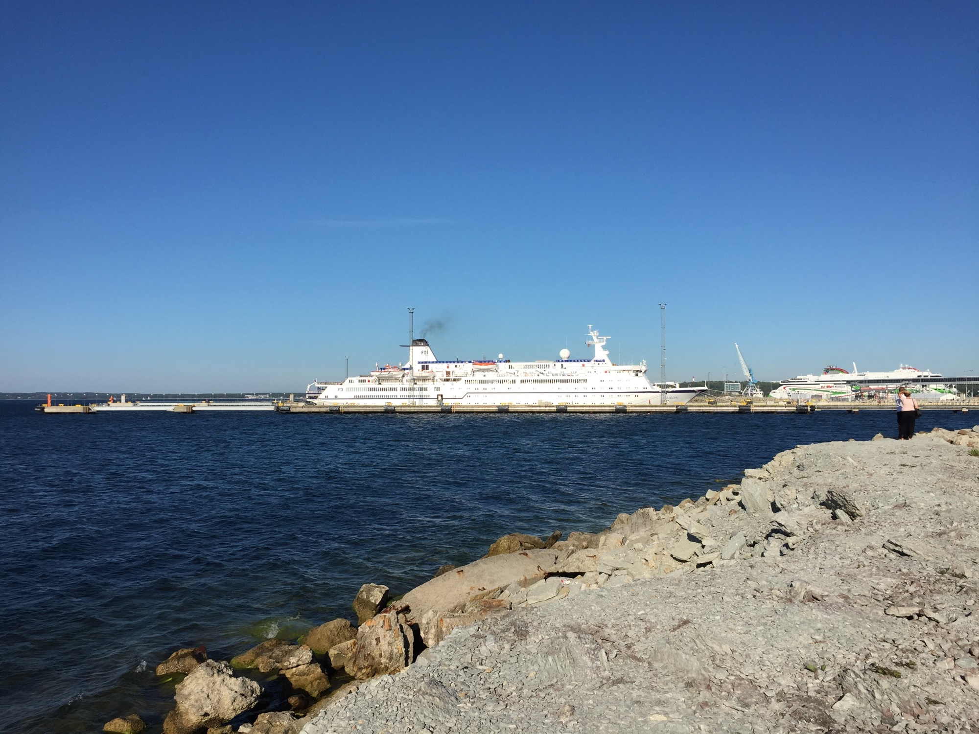 Blick auf ein Kreuzfahrtschiff im Hafen von Tallinn