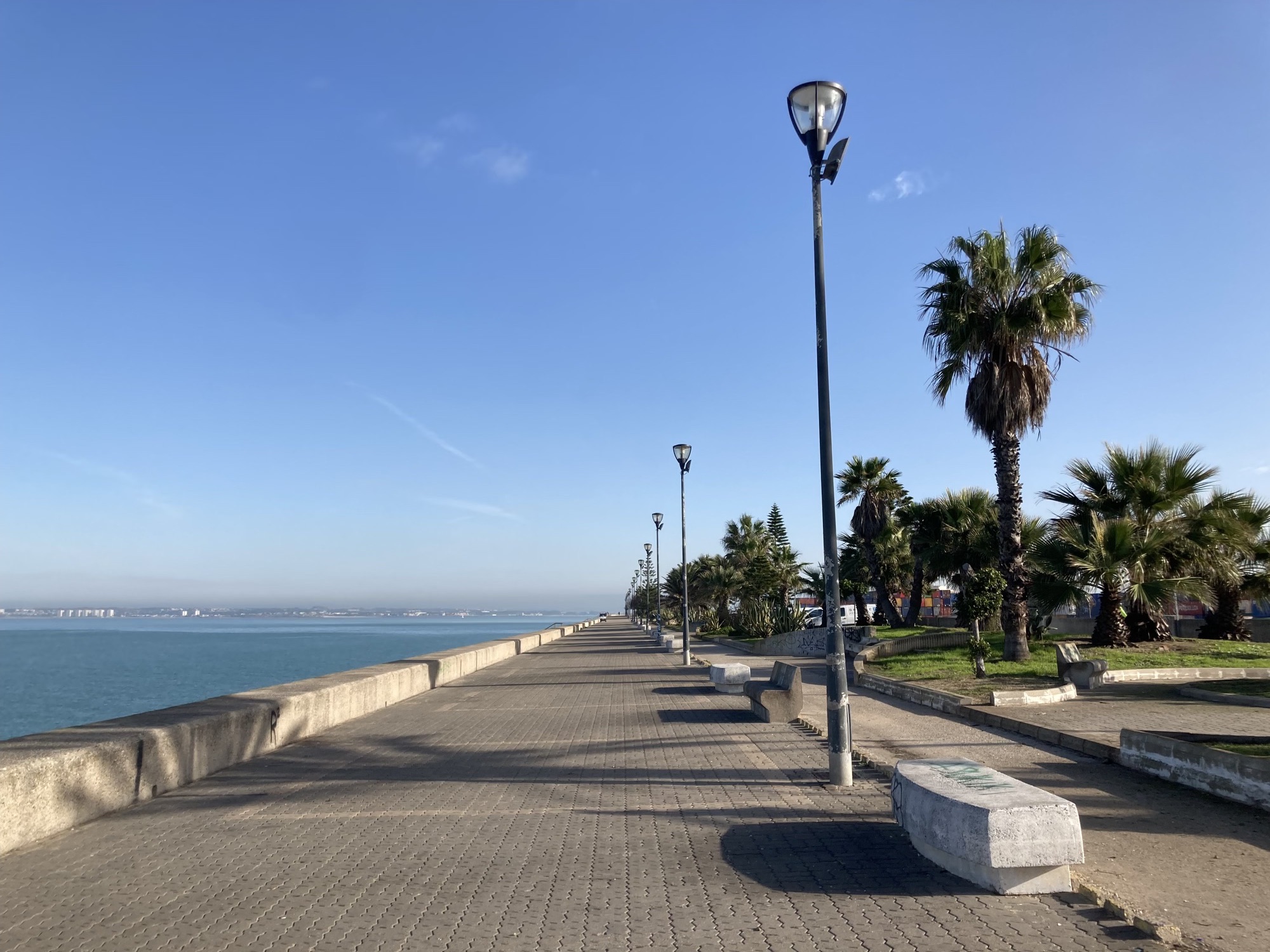 Promenade mit Lampen und Palmen im Norden von Cádiz